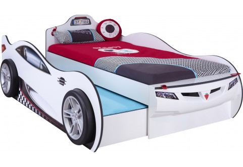 Детская мебель Кровать-машина с выдвижной кроватью белая Coupe